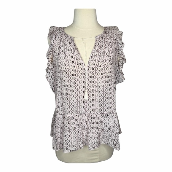 Madewell Silk Lily Ruffle Too 100% Silk Small Tassels Cream Pink Purple Ikat - Picture 9 of 16